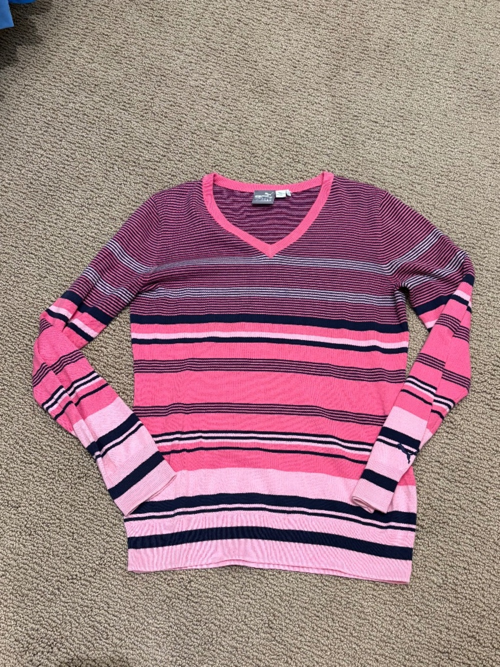 Puma Striped Golf Sweater - Pink and Navy